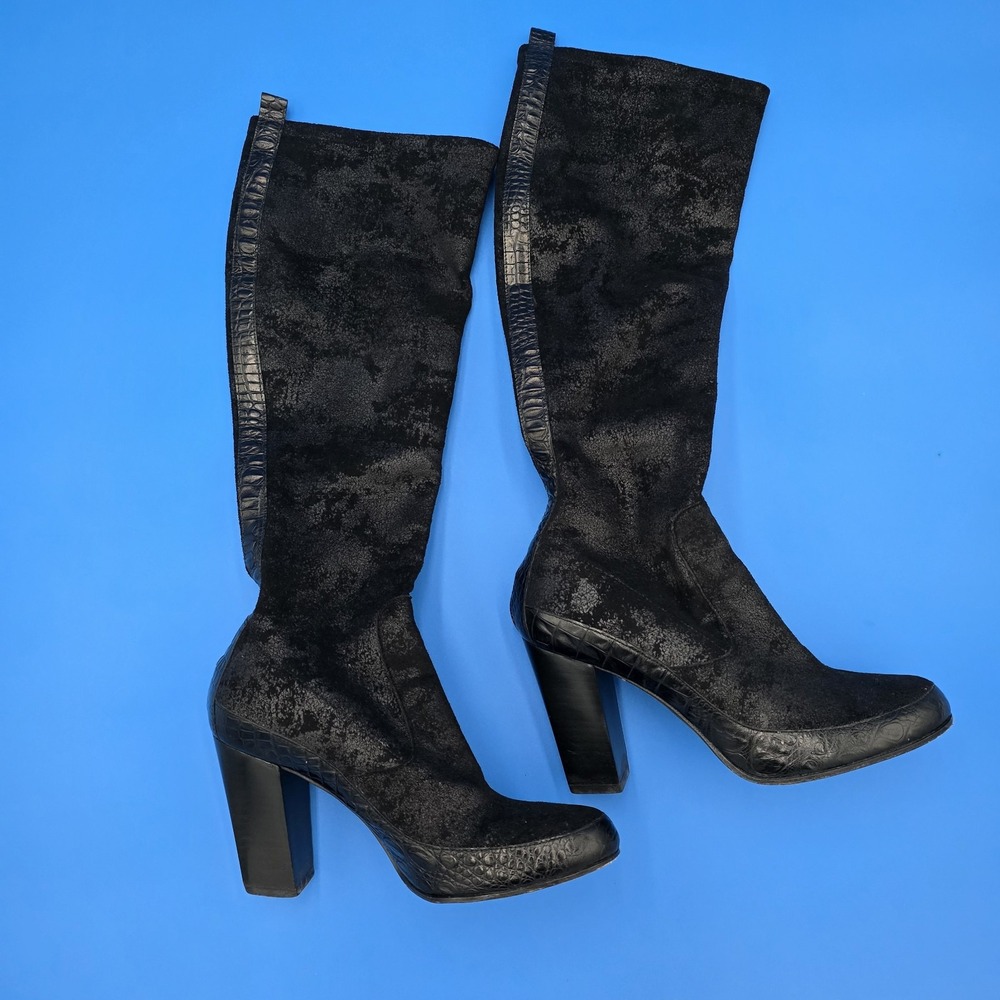 Donald J Pliner Boots Womens 6 M Chenia Knee High Riding Heel Black Pull On